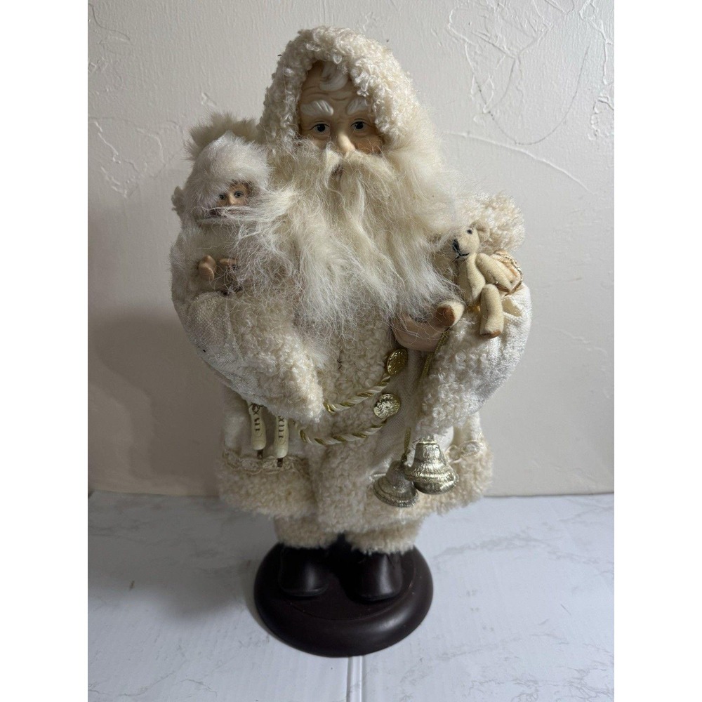 Vintage Elegant Santa Figurine Porcelain Embellished Ice Skate Doll‎ Bear 16"